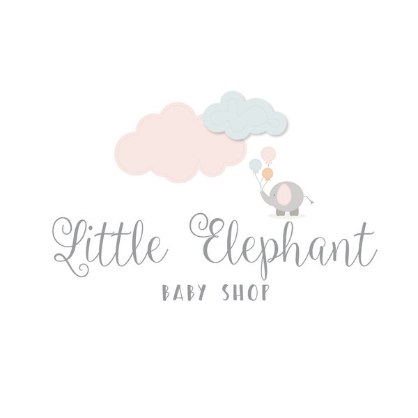 Gotowych logo, Pastel Baby logo, słoń balony, Chmura Stars logo, Newborn Fotografia logo, dzieci butik logo, Kids logo, Baby Shop, neutralny