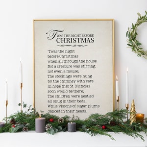 Twas the Night Before Christmas Printable Wall Art, Christmas Sign, Vintage Book Page Print, Old Book Page Christmas Poster, Christmas Decor
