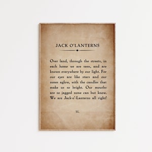 Jack O Lanterns Printable Wall Art,Halloween Decor,Antique Book Page,Halloween Party Sign,Vintage Book Page,Autumn Home Decor,Pumpkin Poster