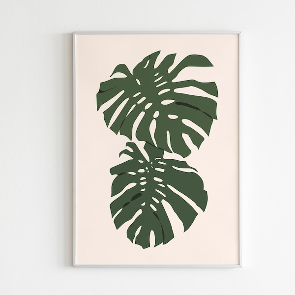 Monstera Deliciosa Printable Wall Art, Tropical Leaves Print, Palm Leaf Print, Botanical Wall Art, Green Banana Leaves Prints,Ficus Wall Art