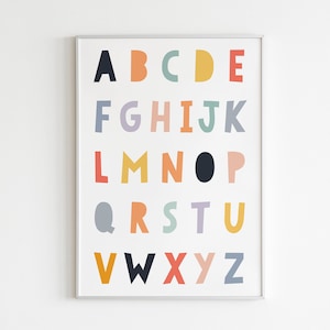 Arte de pared educativo, cartel de cartas imprimibles, arte de la pared del alfabeto Boho, impresión del aula, impresión de la habitación de los niños, impresión de la habitación del bebé, niños, arte de la pared de los niños