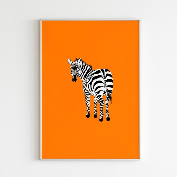 Zebra Wall Art, Orange Wall Art, Animal Poster, Nursery Animal Wall Art, Zebra Print, Zebra Illustration,Printable Wall Art,Orange Art Print