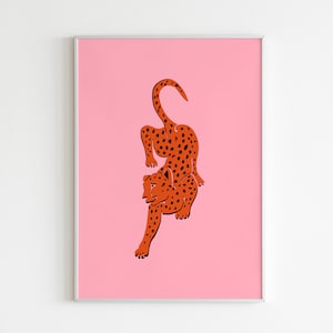 Décoration murale rose félin, décoration murale léopard, imprimé guépard, illustration tigre, décoration murale imprimable, imprimé rose orange, imprimé gros chat, imprimé animal
