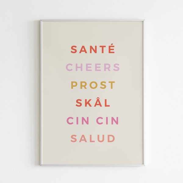 CHEERS in Different Languages, Printable Cheers Wall Art, Bar Cart Print, Bar Wall Art,Sante,Cin Cin,Skal,Prost,Cheers,Salud,Cheers Wall Art