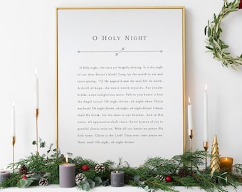O Holy Night Printable Wall Art,Christmas Song Lyrics Print,Christian Hymn Wall Art,Christmas Sign,Book Page Print,Minimalist Christmas Art