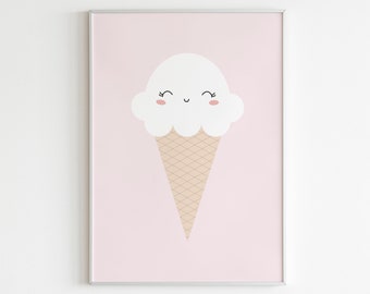 Nursery Ice Cream Printable,Cute Ice Cream Wall Art,Kids Room Poster,Pink Ice Cream Art,Baby Room Print,Wall Art for Children,Gift for Girls