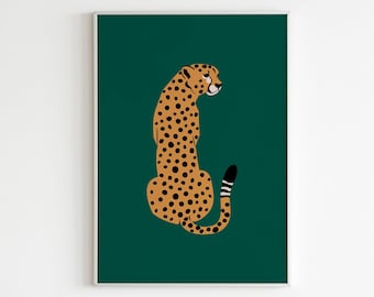 Cheetah Green Wall Art,Leopard Wall Art,Feline Print,Tiger Illustration,Printable Wall Art,Green Orange Art Print,Big Cat Print,Animal Print