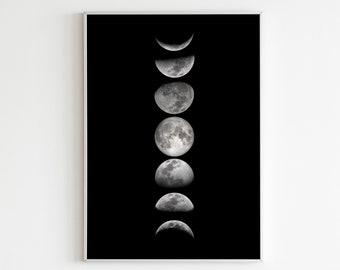 Moon Phases Printable, Full Moon Wall Art, La Lune Affiche, La Luna Print, Moon Photography, Wicca Wall Art,Moon Phases Poster,Boho Wall Art