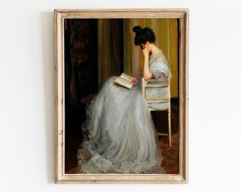 Girl Reading a Book Vintage Painting,The Reader Printable Artwork,Antique Oil Painting,Digitally Enhanced Vintage Painting,Girl Painting