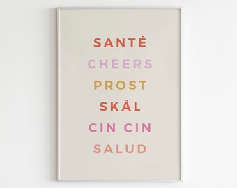 CHEERS in Different Languages, Printable Cheers Wall Art, Bar Cart Print, Bar Wall Art,Sante,Cin Cin,Skal,Prost,Cheers,Salud,Cheers Wall Art