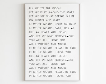 Fly Me to the Moon Lyrics Printable Wall Art,fly Me to the Moon