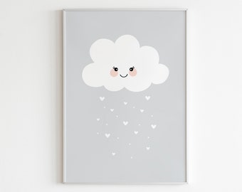 Happy Cloud Hearts Printable,Cute Cloud Wall Art,Gender Neutral Nursery Print,Kids Room Poster,Baby Boy Room Print,Wall Art for Children