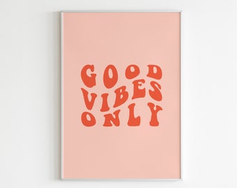 Good Vibes Only Wall Art, Hippie Poster,Hippie Home Decor,70s Retro Print,Boho Hippie Print,Vintage Wall Print,Hippie Quote,Good Vibes Print