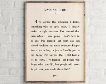 Maya Angelou Quote Wall Art, Book Quote Wall Art, Book Page Wall Art, Vintage Book Page, Author Quotes,Maya Angelou Quote Print,Custom Print