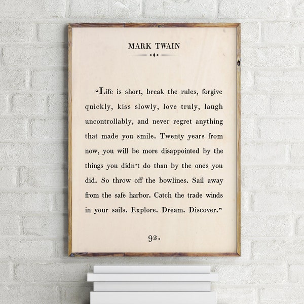 Mark Twain Printable Quote Print,Custom Text Print,Motivational Print,Vintage Book,Custom Book Page Print,Novel Quote Art,Christmas Gift