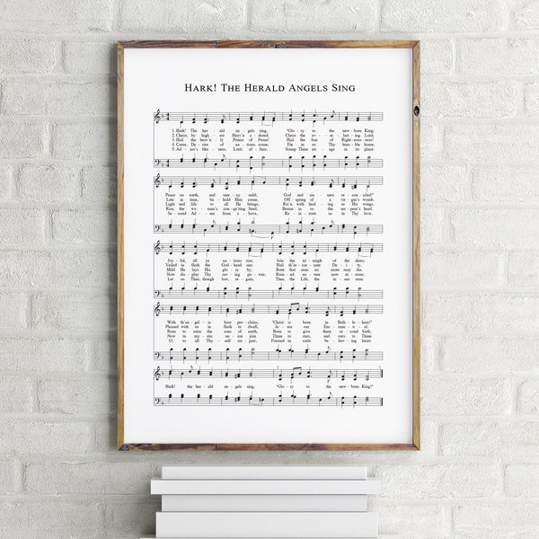 Hark The Herald Angels Sing,Music Sheet Wall Art,Christmas Song Sign,Christmas Wall Art,Christmas Carol Sheet Music,Church Hymn Lyrics Print