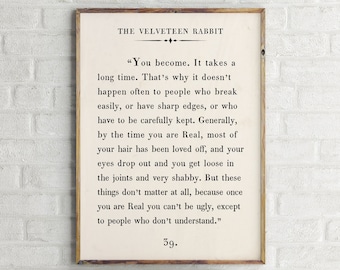 The Velveteen Rabbit Quote Print,Custom Text Print,Inspirational Motivational Print,Book PageWall Art,Vintage Book Page,Printable Poster