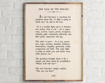 The Tale of Two Wolves Printable, Custom Text Print, Motivational Print, Vintage Book, Custom Book Page Print,Novel Quote Art,Christmas Gift