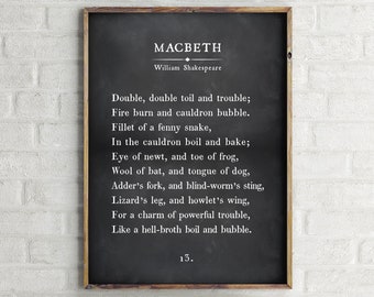 Halloween Printable Wall Art, Macbeth, William Shakespeare Quote, Chalkboard Wall Art,Halloween Book Page,Halloween Party Sign,Enchantment