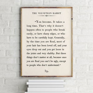 The Velveteen Rabbit Quote Print,Custom Text Print,Inspirational Motivational Print,Book PageWall Art,Vintage Book Page,Printable Poster