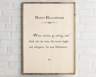 Happy Halloween Printable,Book Page Print,Halloween Poster,Halloween Decor,Antique Book Page,Halloween Party Sign,When Witches Go Riding