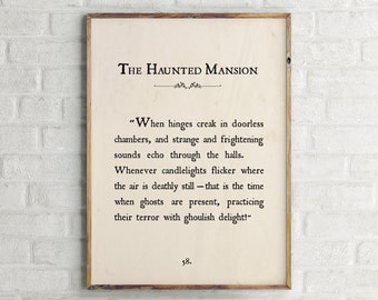 The Haunted Mansion Book Page,Halloween Printable Poster,Halloween Decoration,Antique Book Page Print,Halloween Party Sign,Vintage Book Page