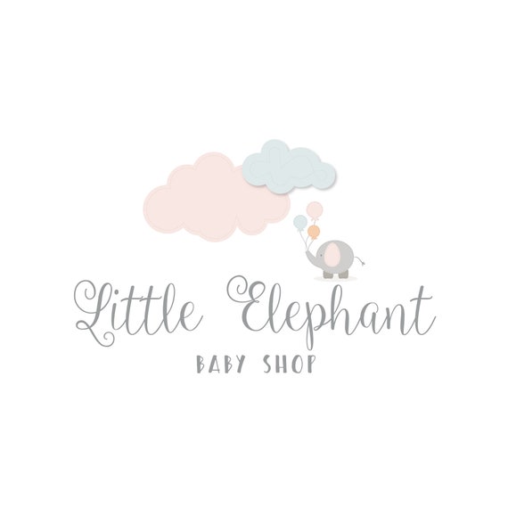 Premade Logo Pastel Baby Logo Elephant Balloons Cloud Stars Logo Newborn Photography Logo Children Boutique Logo