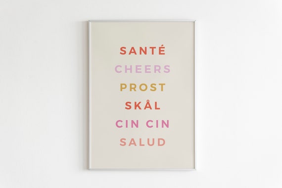 CHEERS in Different Languages, Printable Cheers Wall Art, Bar Cart Print, Bar Wall Art,Sante,Cin Cin,Skal,Prost,Cheers,Salud,Cheers Wall Art