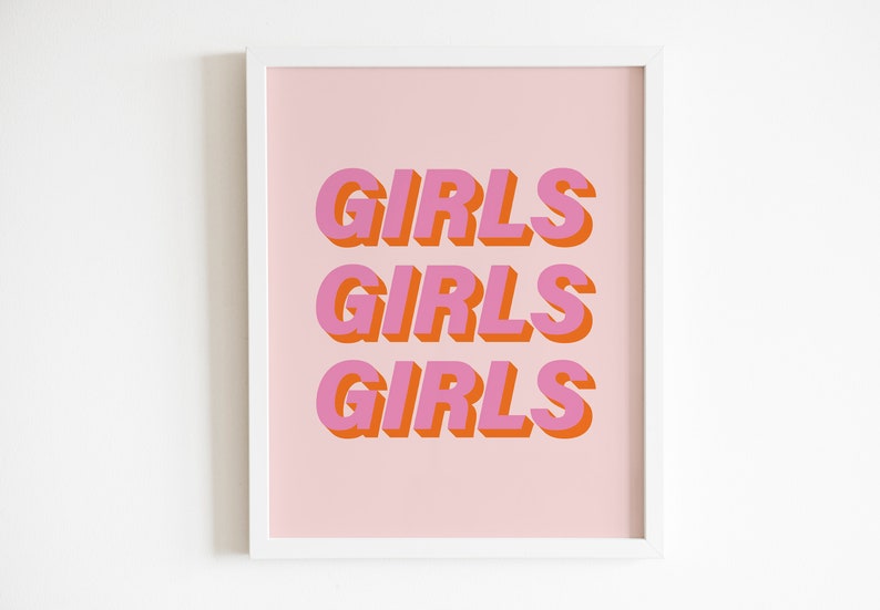 Girls Girls Girls Print, Pink Orange Print, 3D Print, Trendy Wall Art,Teenager Print,Nursery,Home Office Print,Boho Wall Art,Girl Room Print image 7