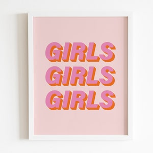 Girls Girls Girls Print, Pink Orange Print, 3D Print, Trendy Wall Art,Teenager Print,Nursery,Home Office Print,Boho Wall Art,Girl Room Print image 3