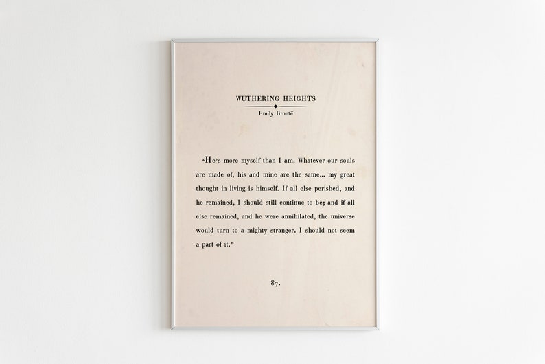 Svindlande höjder, boksida, utskrivbar väggkonst, Emily Brontë citat, motiverande citat, boksida, bokpassage, boksidatryck, gammal boktryck bild 7