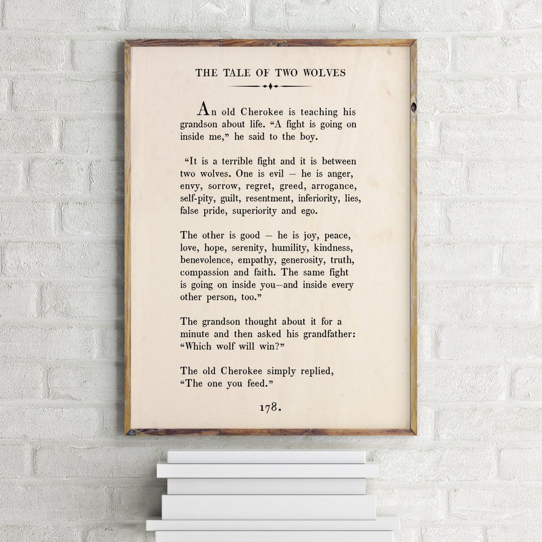 The Tale of Two Wolves Printable, Custom Text Print, Motivational Print