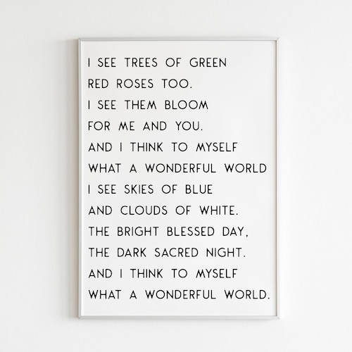 What a Wonderful World Louis Armstrong Poster Song Lyrics Etsy