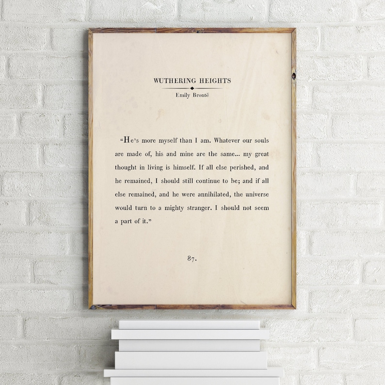 Svindlande höjder, boksida, utskrivbar väggkonst, Emily Brontë citat, motiverande citat, boksida, bokpassage, boksidatryck, gammal boktryck bild 1