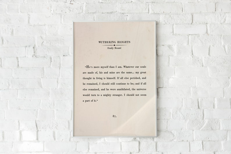 Svindlande höjder, boksida, utskrivbar väggkonst, Emily Brontë citat, motiverande citat, boksida, bokpassage, boksidatryck, gammal boktryck bild 4