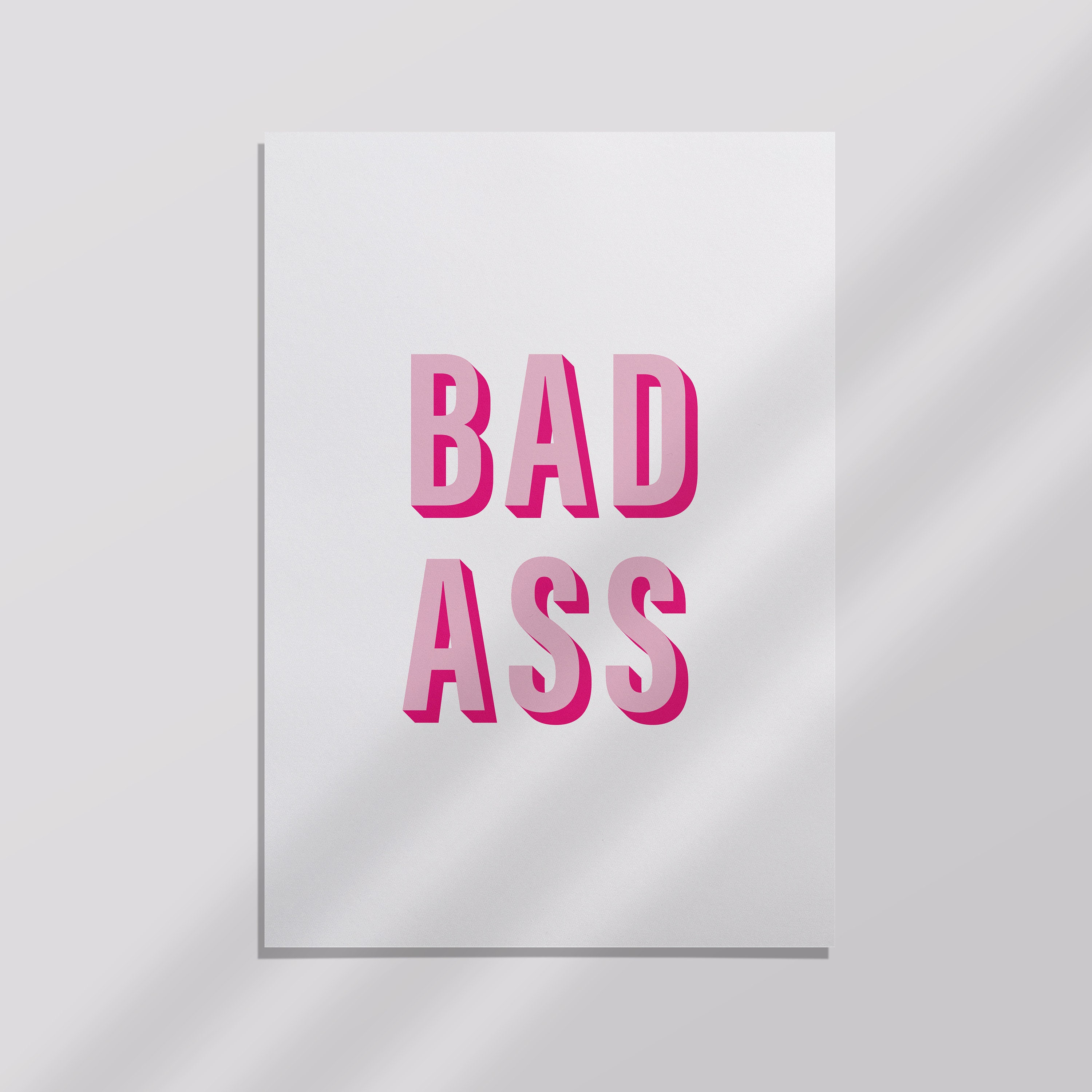 Bad Ass Print Pink Wall Art Funny Quote 3D PrintTrendy | Etsy