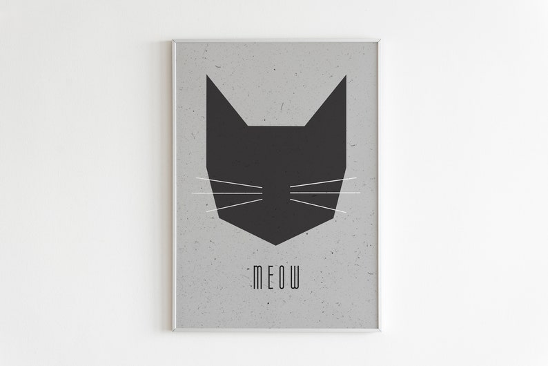 Cat Says Meow Printable Scandinavian Poster Nursery Wall image 1
