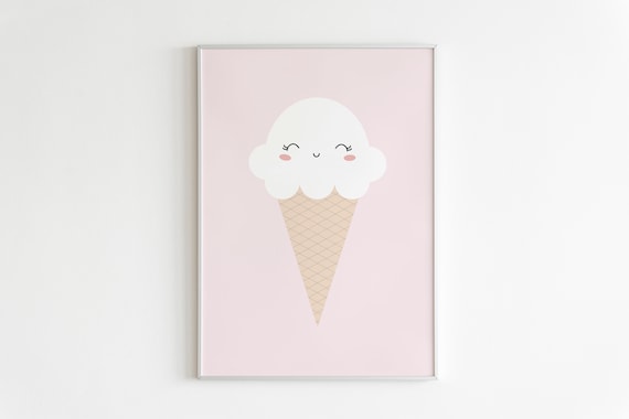 Nursery Ice Cream Printable,Cute Ice Cream Wall Art,Kids Room Poster,Pink Ice Cream Art,Baby Room Print,Wall Art for Children,Gift for Girls