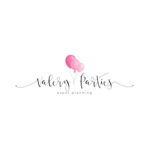 Balloon Logo Design,Party Planner Logo,Event Logo,Pink Watercolor Balloons,Premade Logo,Hand Drawn Logo,Garland Tassel Logo,Whimsical Logo