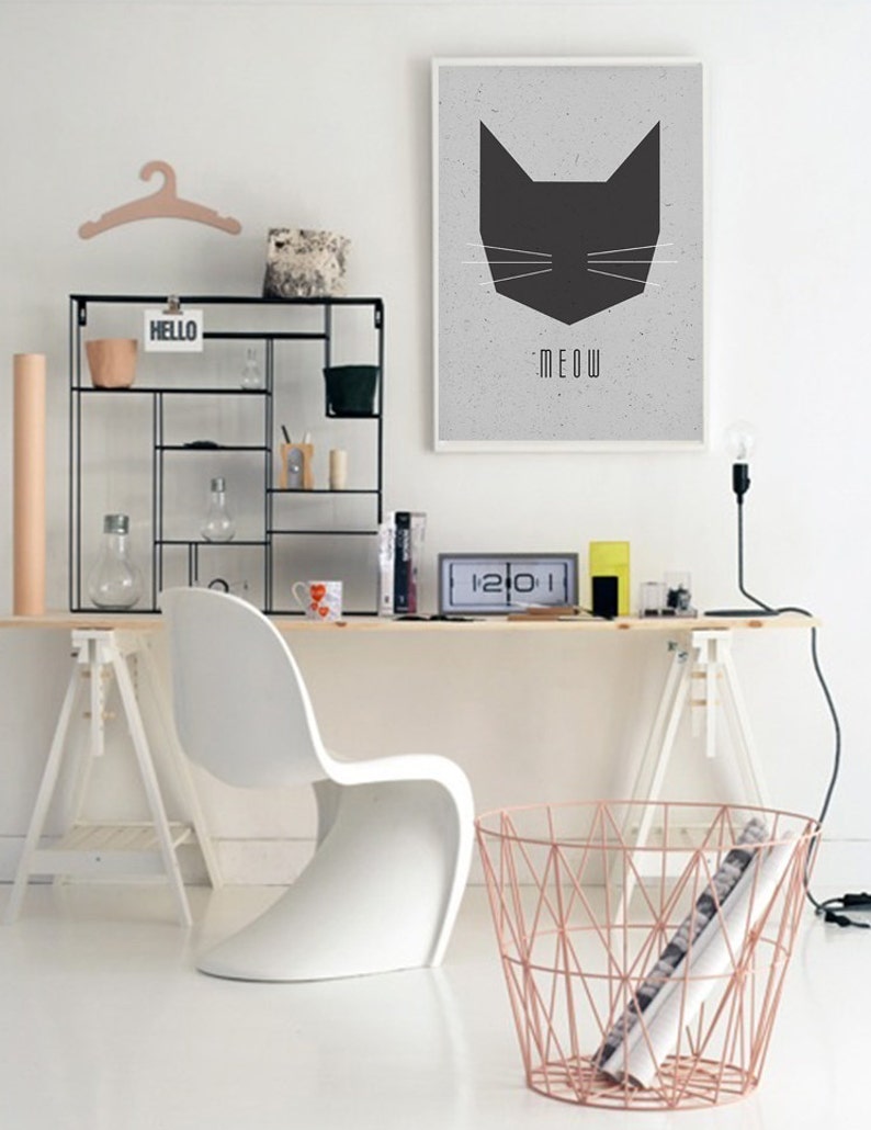 Cat Says Meow Printable Scandinavian Poster Nursery Wall image 4