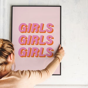 Girls Girls Girls Print, Pink Orange Print, 3D Print, Trendy Wall Art,Teenager Print,Nursery,Home Office Print,Boho Wall Art,Girl Room Print image 4