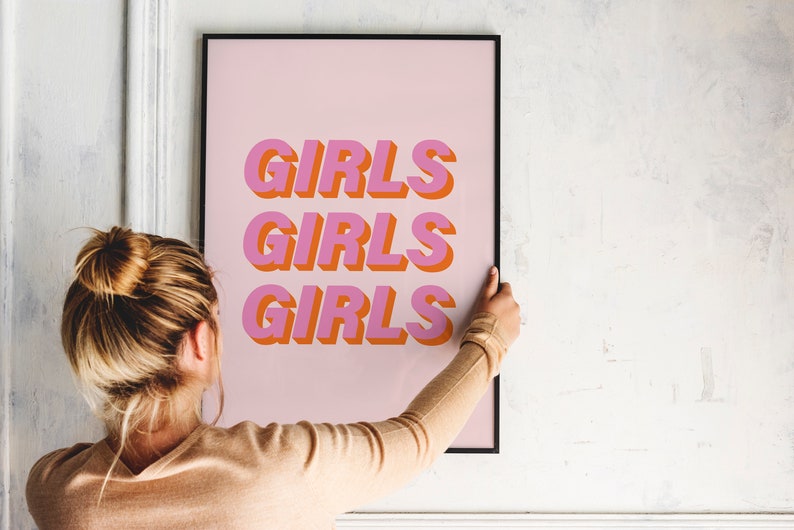 Girls Girls Girls Print, Pink Orange Print, 3D Print, Trendy Wall Art,Teenager Print,Nursery,Home Office Print,Boho Wall Art,Girl Room Print image 4