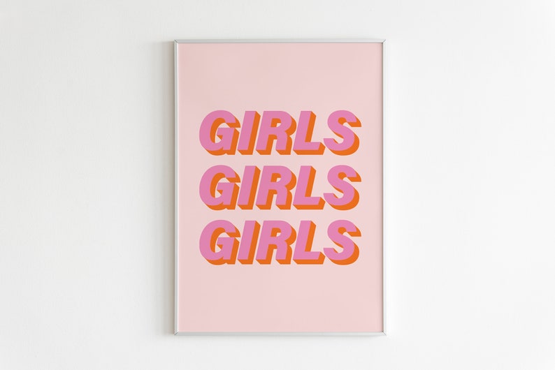 Girls Girls Girls Print, Pink Orange Print, 3D Print, Trendy Wall Art,Teenager Print,Nursery,Home Office Print,Boho Wall Art,Girl Room Print image 1