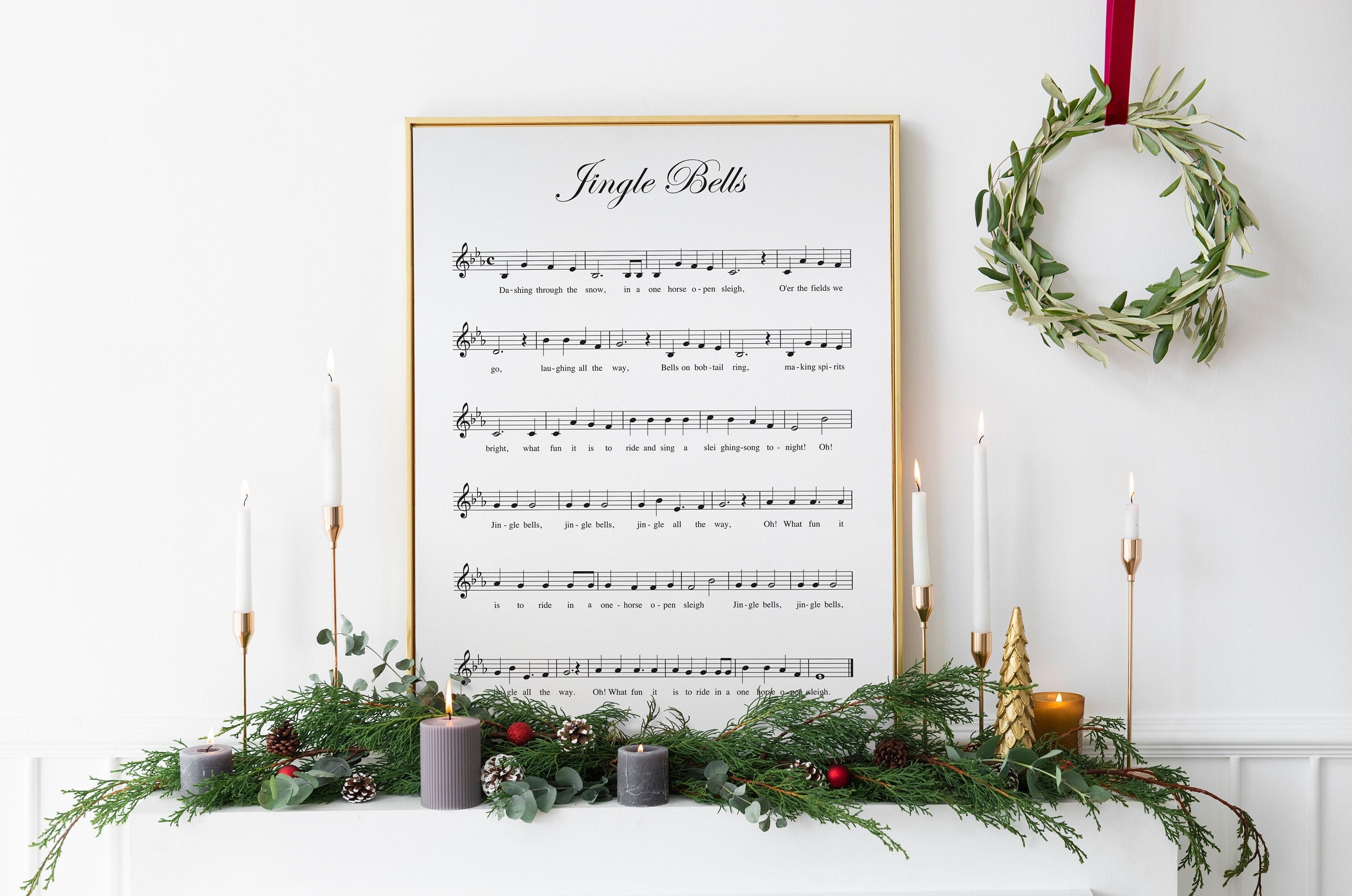 Jingle Bells-Jingle All the Way Christmas Song Wall Art Print, This Ready  to Frame Typographic Holiday Music Wall Art Poster is Good For Home