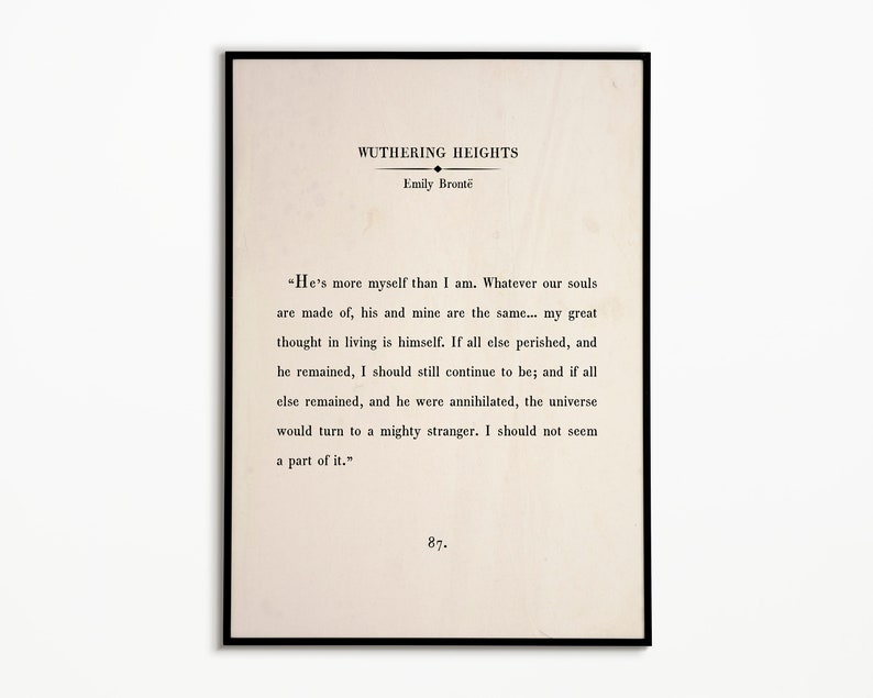 Svindlande höjder, boksida, utskrivbar väggkonst, Emily Brontë citat, motiverande citat, boksida, bokpassage, boksidatryck, gammal boktryck bild 9