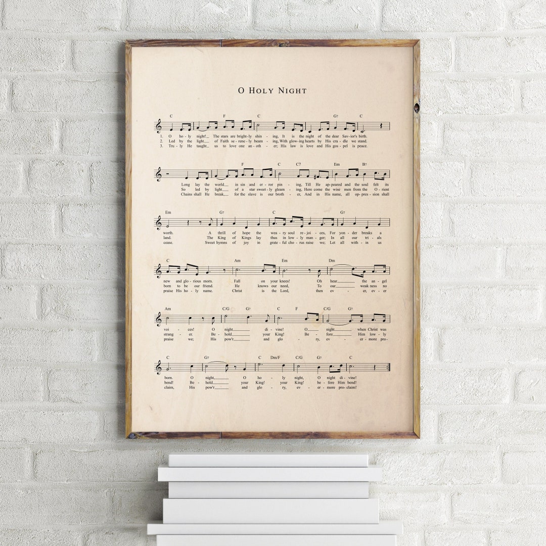 O Holy Night Music Sheet Vintage Print, Christmas Song Printable Sign ...