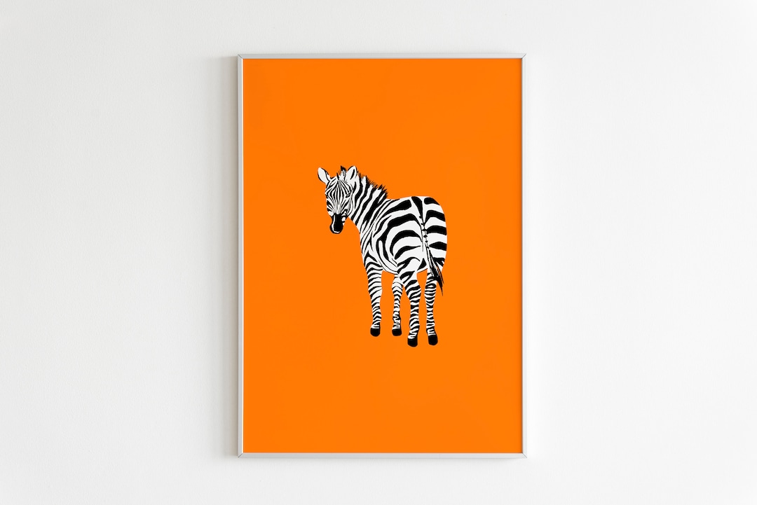 Zebra Wall Art, Orange Wall Art, Animal Poster, Nursery Animal Wall Art, Zebra Print, Zebra