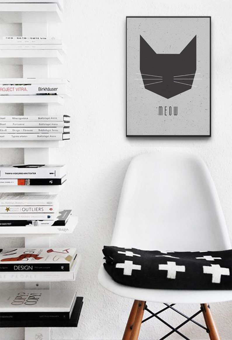 Cat Says Meow Printable Scandinavian Poster Nursery Wall image 3