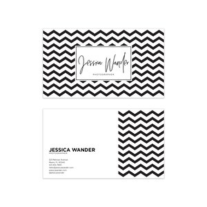 Black & White Chevron Business Card Design - Striped Business Card - Premade Business Card - Printable Business Calling Card Graphic Design