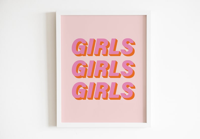 Girls Girls Girls Print, Pink Orange Print, 3D Print, Trendy Wall Art,Teenager Print,Nursery,Home Office Print,Boho Wall Art,Girl Room Print image 10